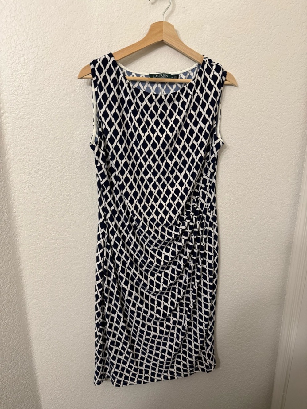 Ralph Lauren Navy and White Sleeveless Printed Midi Dress